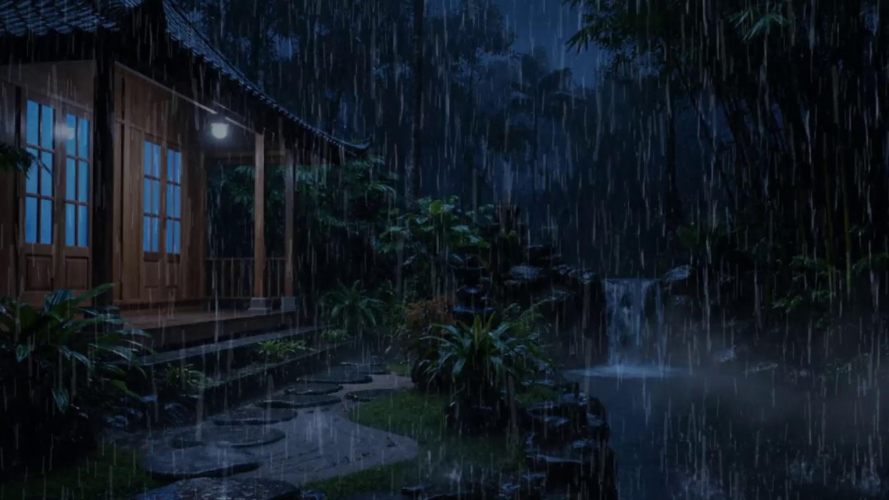 INSTANT SLEEP GUARANTEED 🌧️ Cozy Garden by the Forest During Heavy Night Rain #rainsounds