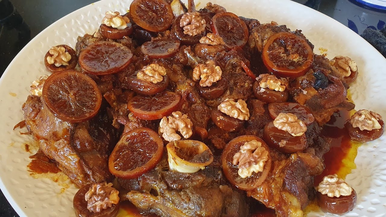 طبق الضيافة و نهار الكبير اللحم محمر بالبرتقال و الشريحة معسلة و الليمون معسل