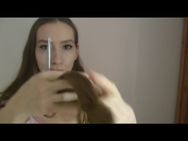 ASMR - Gum chewing and brushing/cutting hair (whispered)