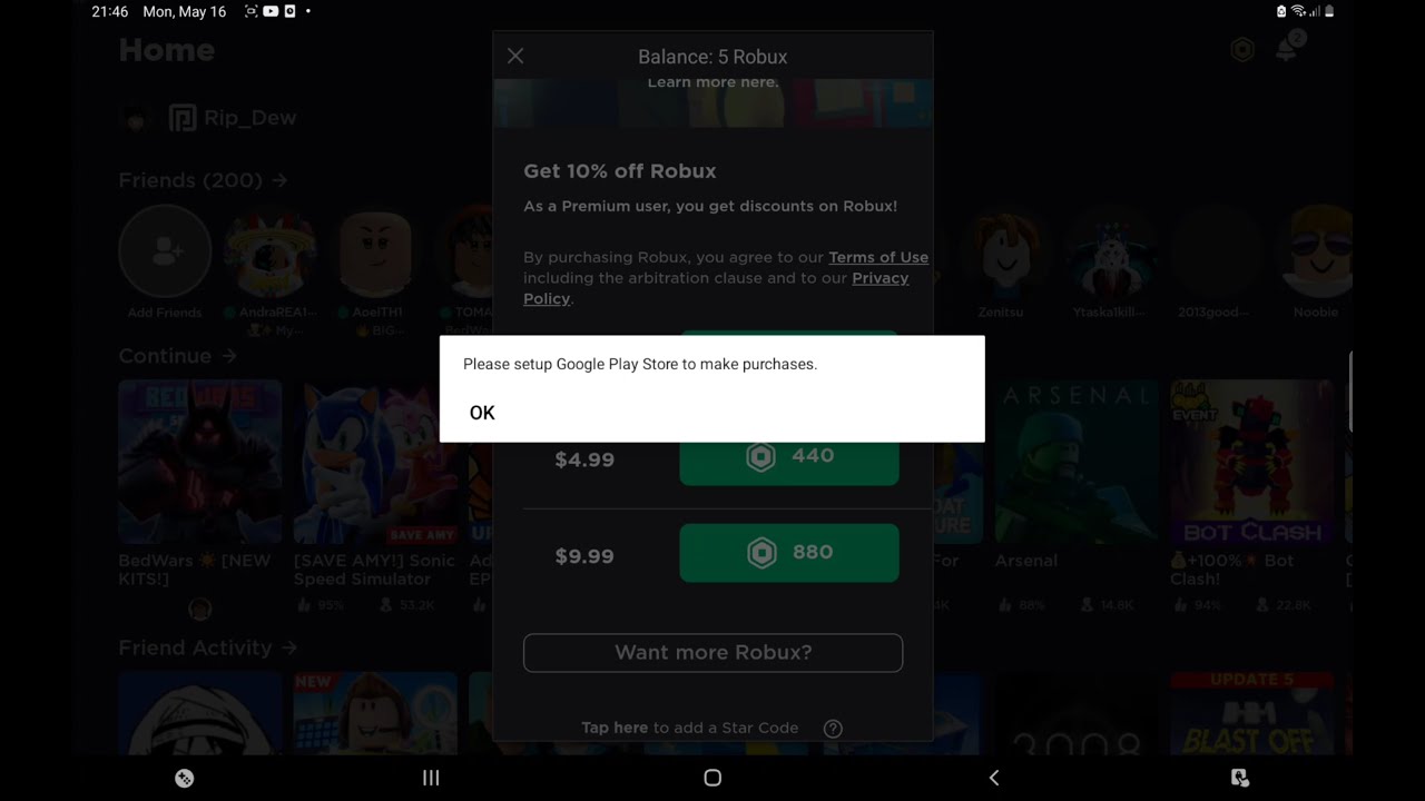 Roblox, How to Fix Please Set Up Google Play Store to Make Purchases