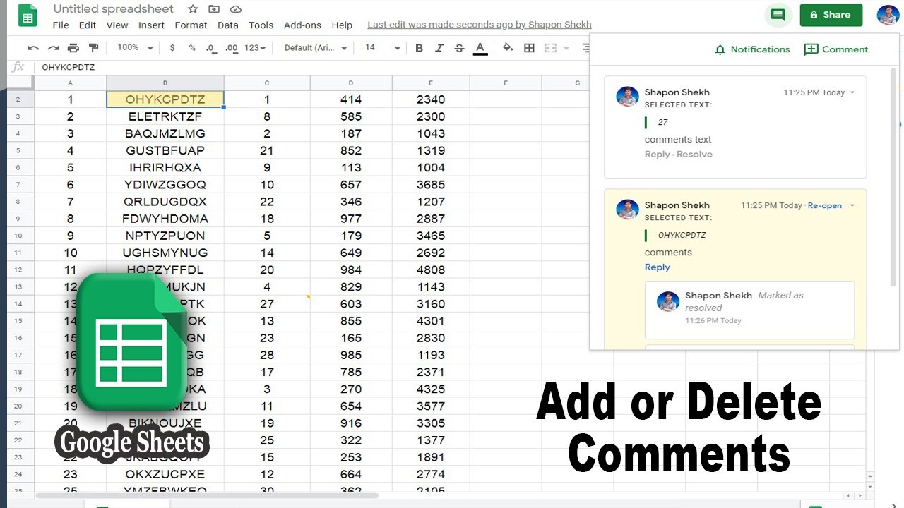 How To Add Or Delete Comments In Google Sheets YouTube How To Add Or Delete Comments In Google Sheets YouTube