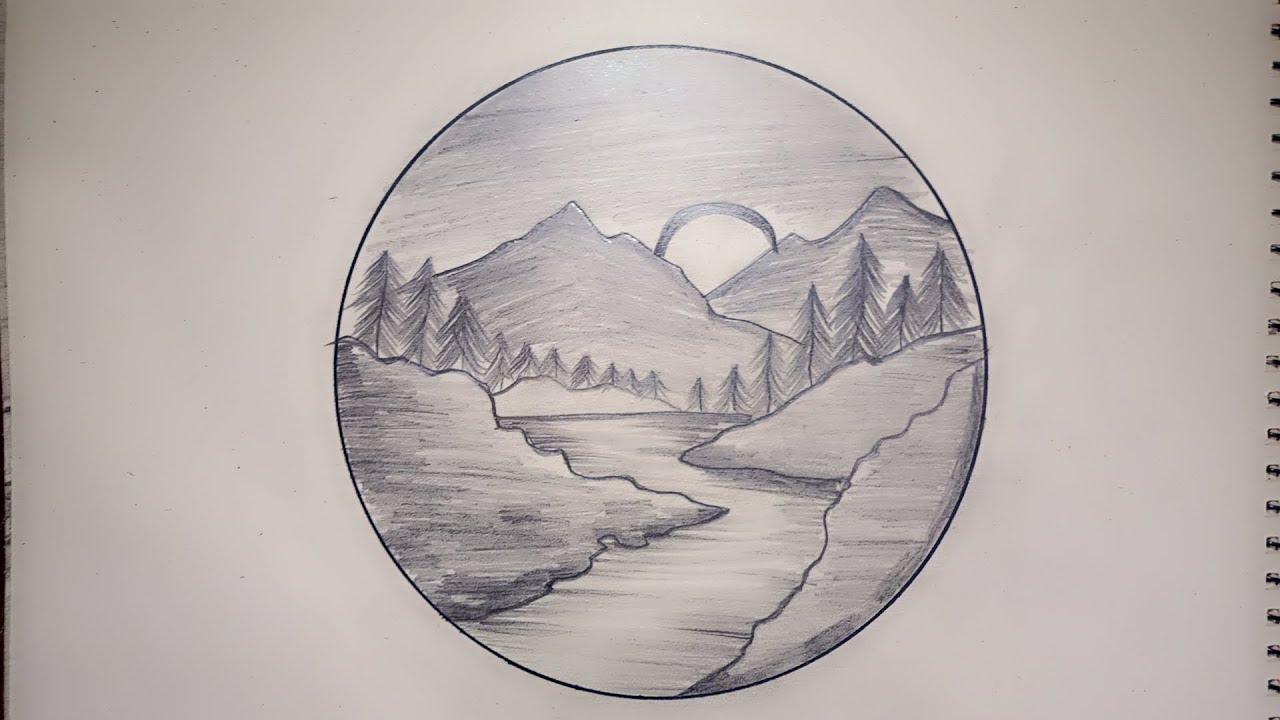 How to draw beautiful mountain lake | easy nature scenery drawing | Step by step 