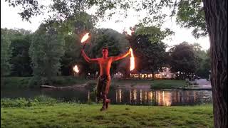 double contact staff fire show