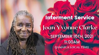 Interment Service for the late Joan Yvonne Clarke - Thursday September 16, 2021