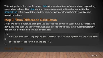Calculating the Time Interval of Positive and Negative Separation Values in KDB+ (Q)