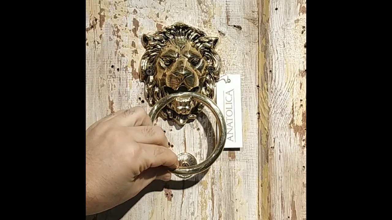 Anatolica Regency Lions Head Solid Brass Door Knocker,Antique Patina