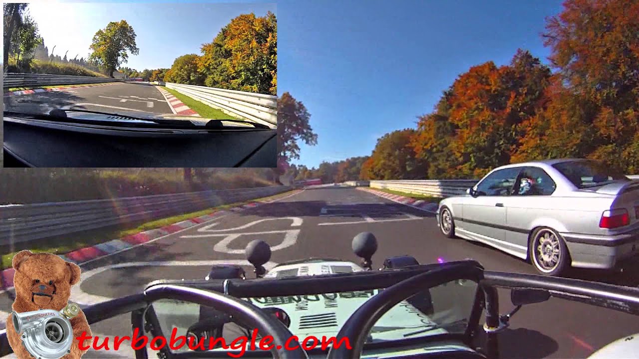 Nurburgring Nordschleife Caterham 7 vs E36 M3 Evo from both cars, no