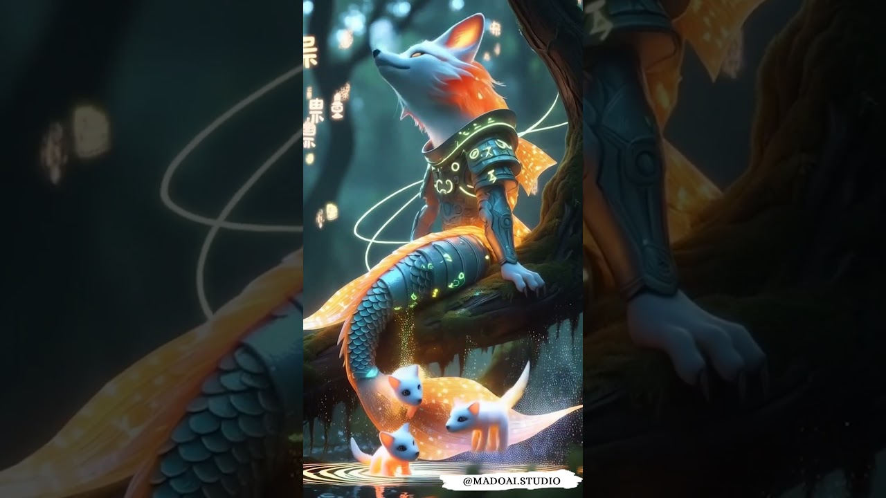 The Sacred Fox & Her Kits | Fantasy Rainforest Animation – Bioluminescent Magic in Motion