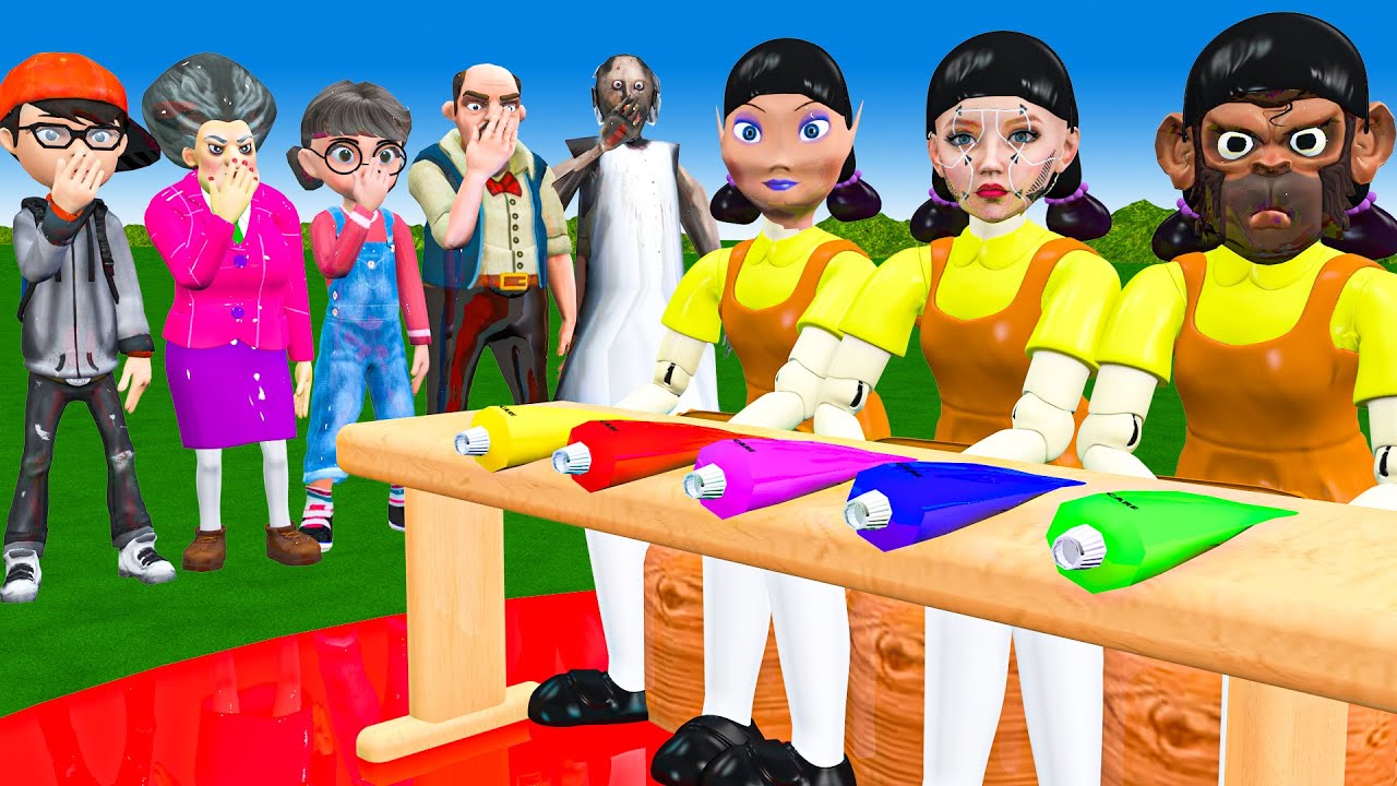 Scary Teacher 3D vs Squid Game Face Wash Too Ugly Squid Girl Old or Young 5 Times Challeng