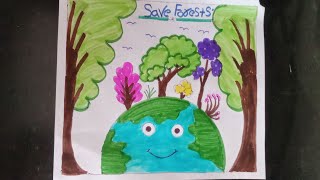 how to draw save forests poster easy steps | world forest day drawing | save forest save life chart
