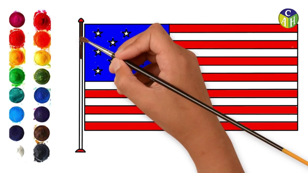 How To Draw The American Flag Easy Steps For Kids Color Painting