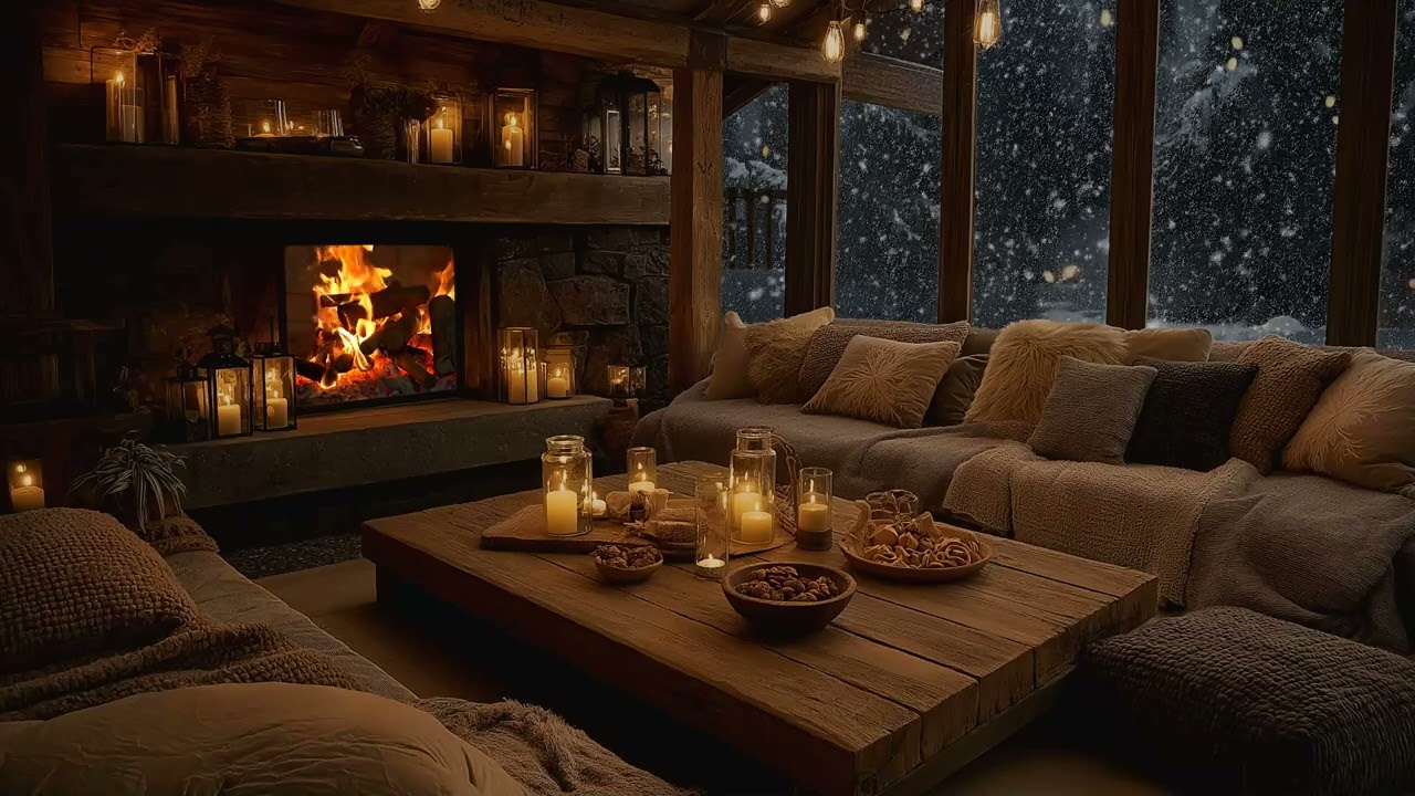 Relaxing Fireplace and Calm Piano Music for a Quiet Winter Night, Stress Relief & Better Sleep
