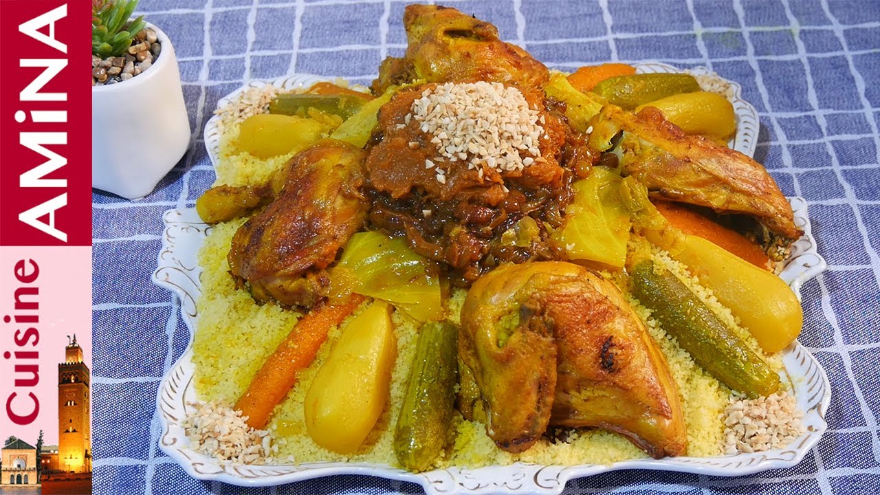 كسكس بالدجاج مغربي تقليدي بالتفاية و القرعة معسلة أروع مايكون ناجح %100 بتفويرة واحدة خطوة بخطوة