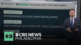 Cloudy Sunday night in Philadelphia region, rain develops on Monday