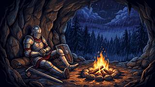 Resting Knight | Gentle Rain & Campfire Ambience • Pixel Art