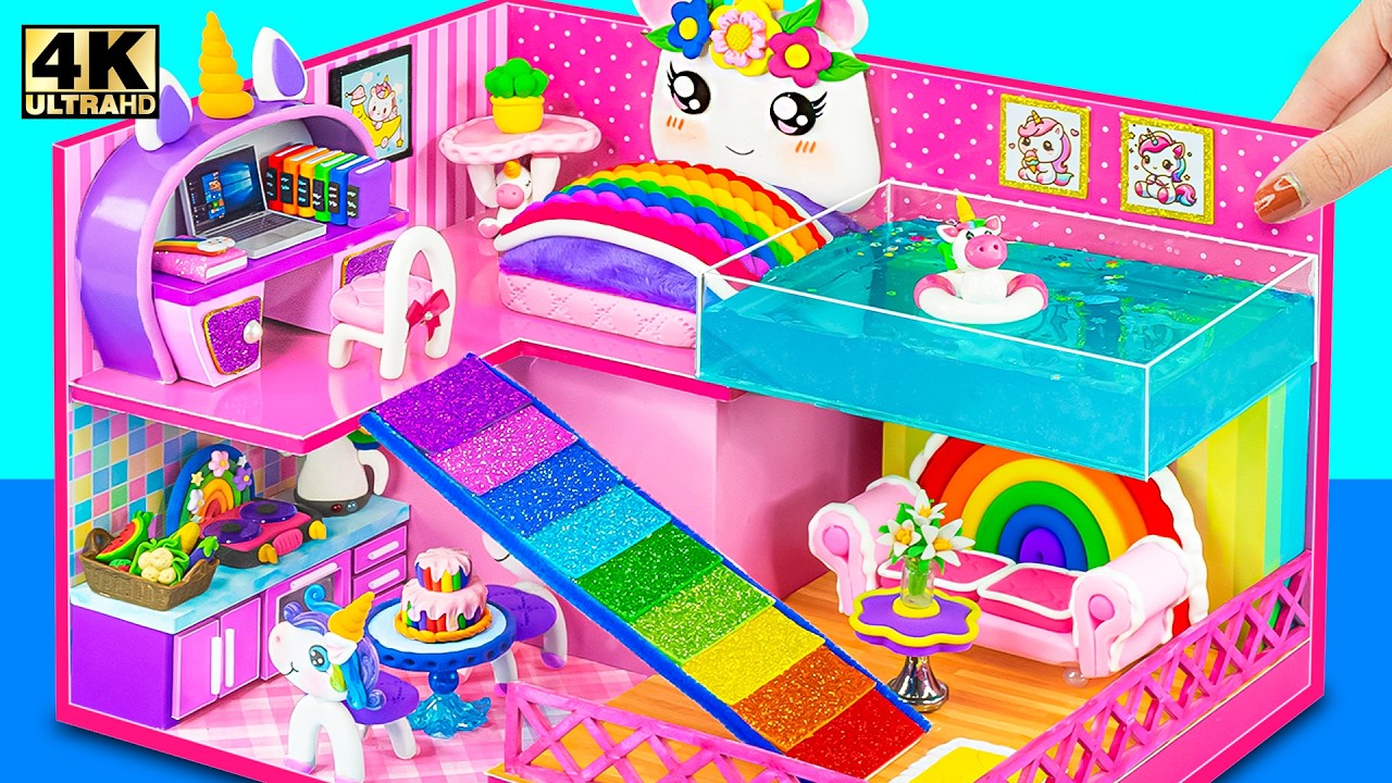 Build Cute Rainbow Fantasy Mini House with Loft Bed, Pink Stairs & Cozy Sofa 💖 DIY Miniature House