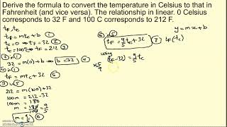 Derive formula to convert temperature in Celsius to Fahrenheit and vice versa.