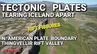 Tectonic Plates driving Iceland apart: North American Plate Boundary. 4K Drone Iceland.
