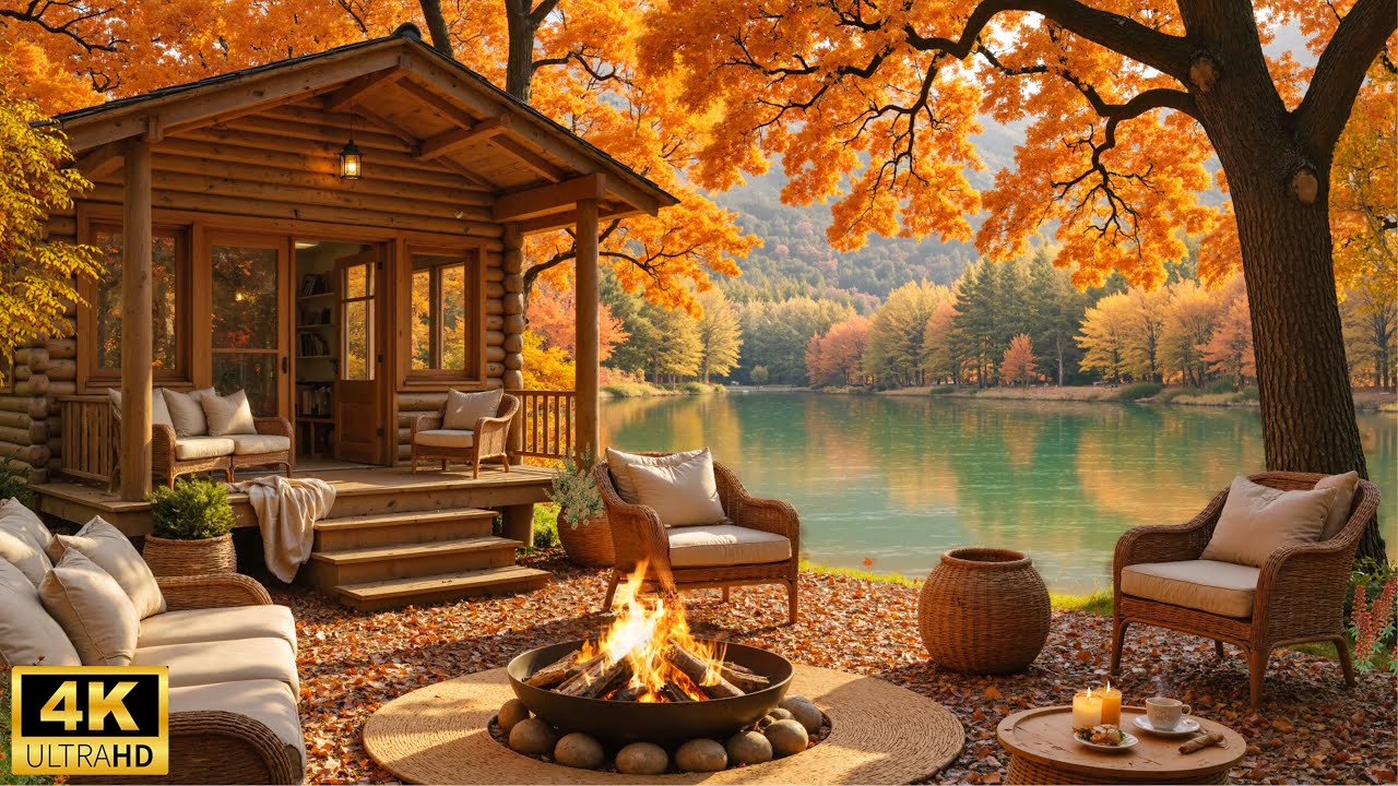 Cozy Autumn by the Lake | Piano Music & Fireplace Sounds for Happy Moods