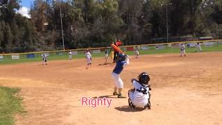 6 year old first big hits in machine pitch games.