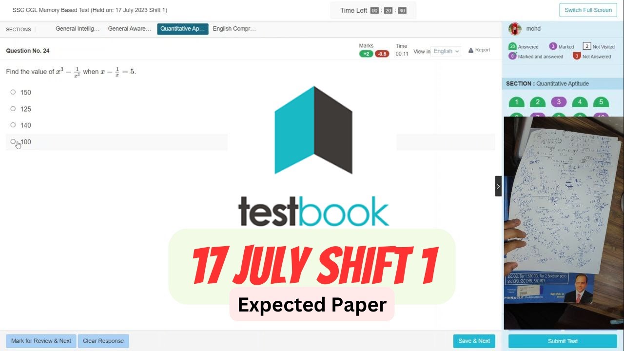 17 July Shift 1🎯 |160+ in SSC CGL 2023 Expected Paper🎯 | TESTBOOK ...