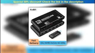Slide KuWFi HDMI Switch 4K 60Hz HDMI2.0 Matrix Switcher 4X2 Splitter with Remote Control and L/R 3.