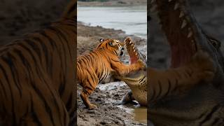 Tiger Dominates Crocodile in Brutal Water Battle #wildlife #apex #shorts
