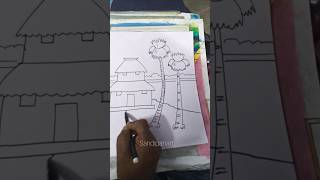 Easy village scenery drawing tutorial for beginners /village scenery #sandipanart #drawing #tutorial