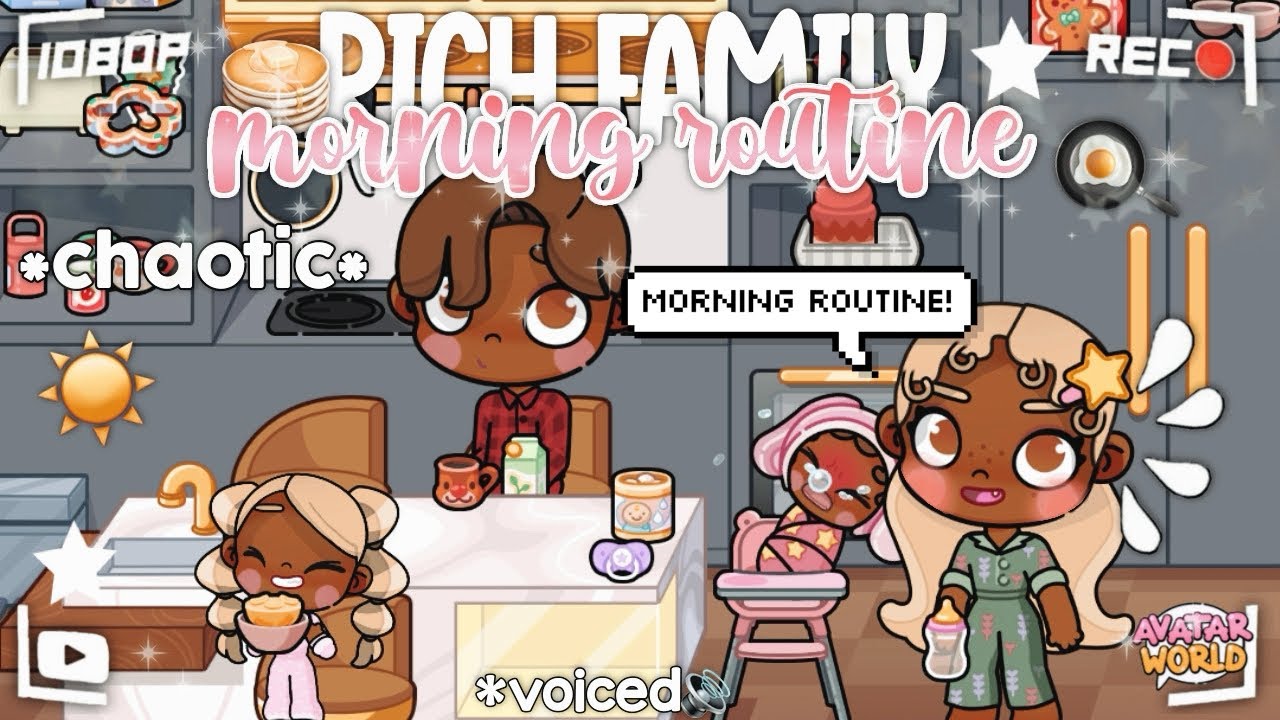 *AESTHETIC* FAMILY MORNING ROUTINE🥞💖avatar world 🌎|| VOICED🔊|| # ...