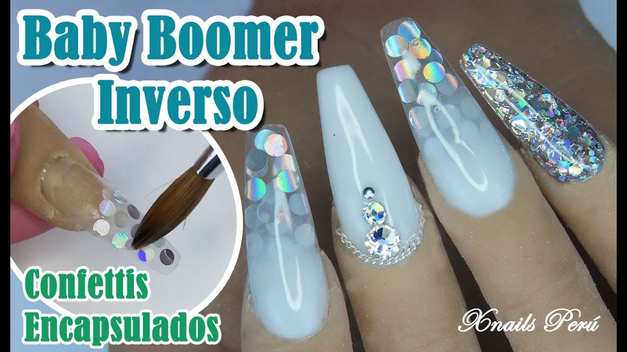 Uñas Acrílicas Baby Boomer INVERSO con Confettis Encapsulados / Xnails Peru  - thptnganamst.edu.vn