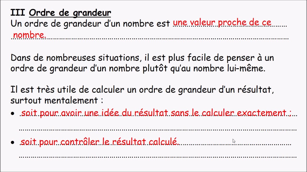 comment calculer un ordre de grandeur