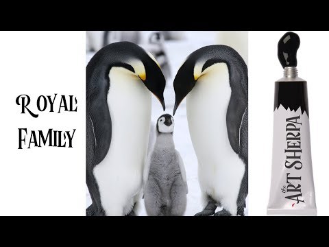 Easy Painting in acrylic of Emperor penguin Family Live streaming