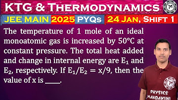 The temperature of 1 mole of an ideal monoatomic gas is increased by 50°C at constant pressure. The