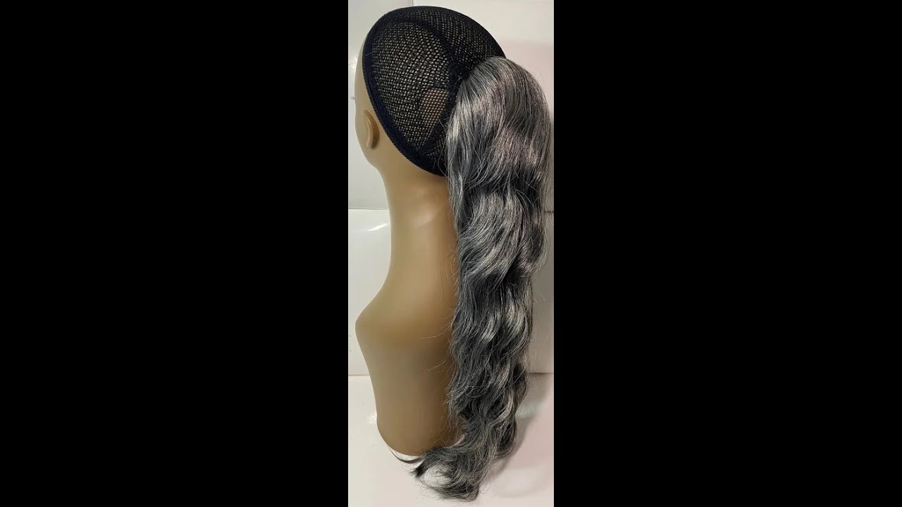 CHARCOAL GRAY SILVER Drawstring Ponytail Extension * Long Waves * Wavy Pewter - Dark Grey Hair Piece
