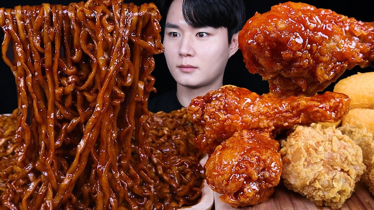 진진짜라 양념치킨 치즈볼 치킨 먹방ASMR MUKBANG SPICY BLACK BEAN NOODLES & FRIED CHICKEN チキン チャジャンラーメン eating sounds