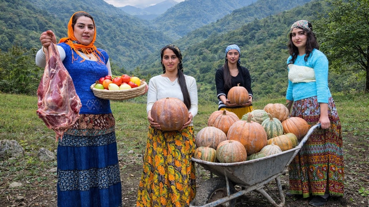 Iranian Autumn Dish! Lamb & Veggies Cooked Inside Pumpkin | Village Life in Iran
