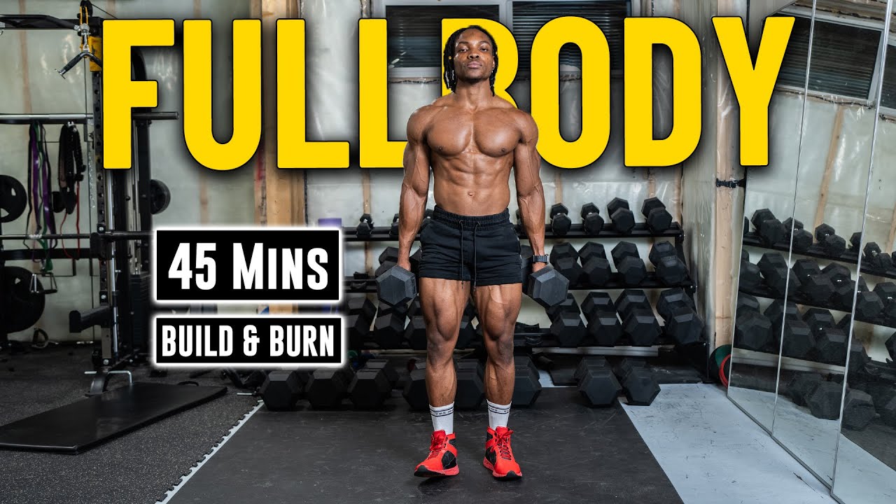 45 Mins Full body Dumbbell Workout (No Bench) | Build Muscle & Burn Fat ...
