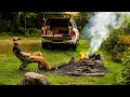 Overland Truck Camping In A Thunderstorm With Heavy Rain