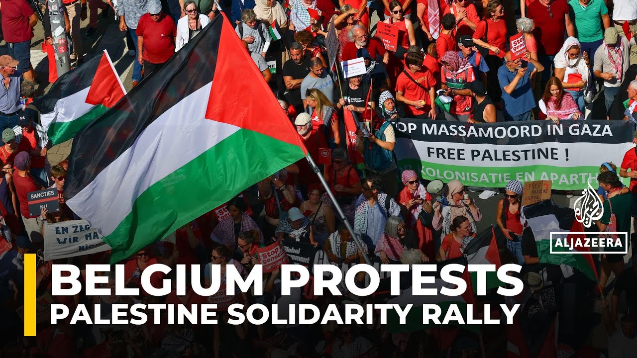 Десятки тысяч людей вышли на акцию протеста в Брюсселе, требуя положить конец израильскому геноци...