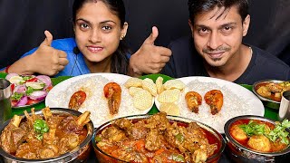 Kadai Chicken Mutton Kosha Egg Curry Prawn Curry With Rice Salad Papad Eating Mukbang With Bhai