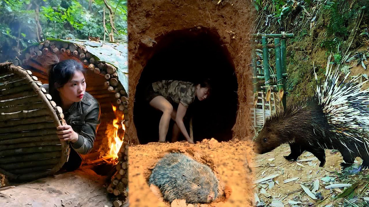 一次看爽之妹子60天荒野生存，打造山洞庇護所，捕捉極品泥鰍和玉，製作打野裝置抓豪豬野豬！