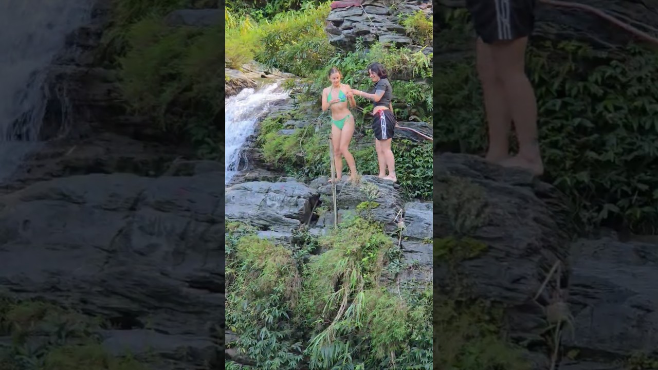 jump game in nature #waterfall #travel #shorts