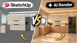 SketchUp vs AI Render | Transform a Basic Kitchen Model into a Photorealistic Luxury Interior