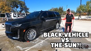 Washing a Black Escalade in direct sunlight! | Simple detailing services.