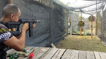 Shooting the MG100 from Planet Eclipse on Full Auto.