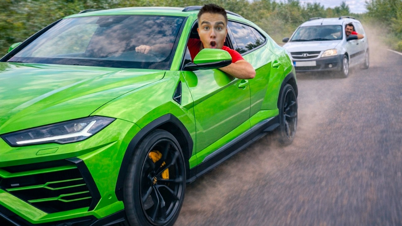 Я на Lada Largus в автомобильной погоне против моей семьи на Lamborghini Urus в очень смешном видео!