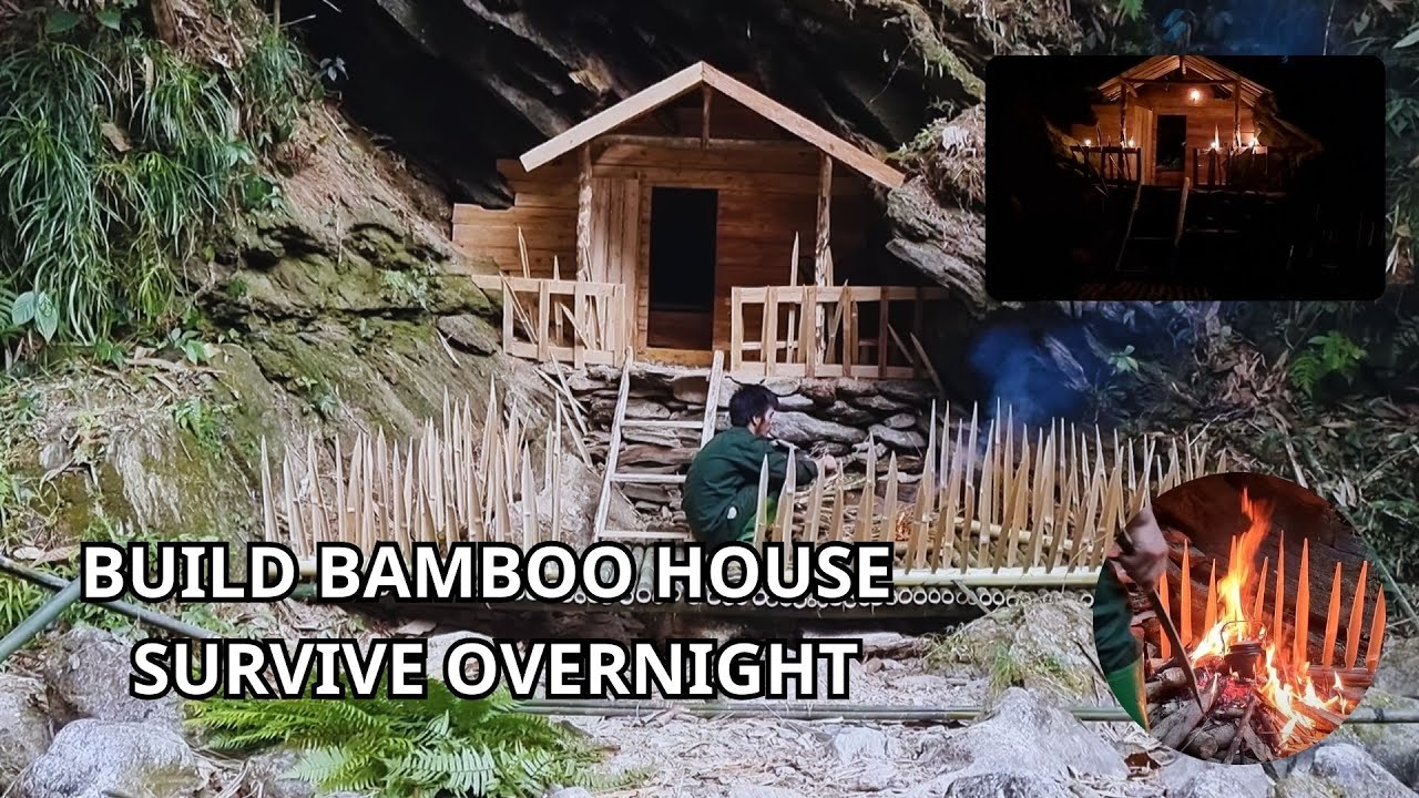 HOW TO BUILD BAMBOO HOUSE SHELTER ON THE CLIFF | BUSHCRAFT ALONE - YouTube