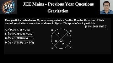 Four particles each of mass M, move along a circle of radius R under the action of their mutual.