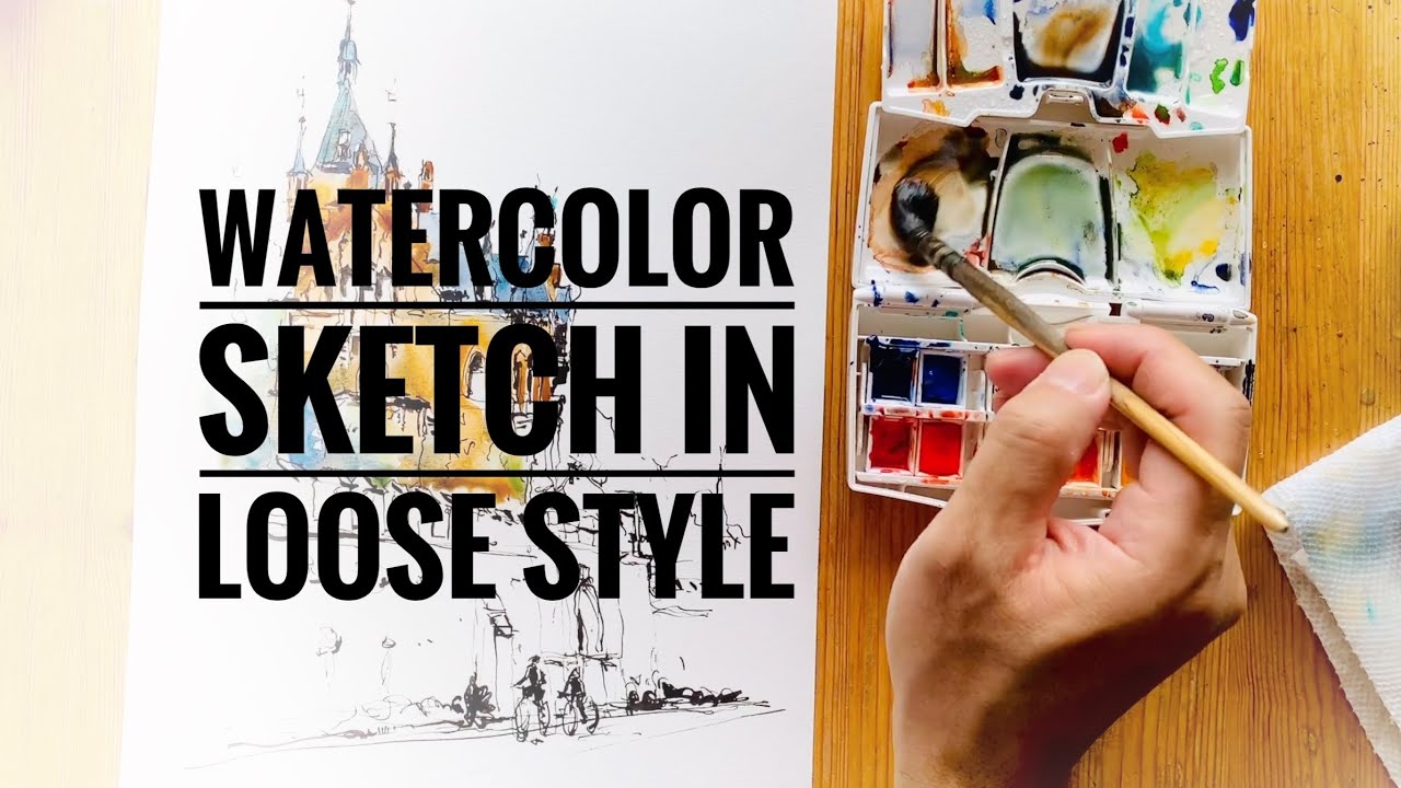 Watercolor sketch in loose style /Urban sketching/watercolor and ink ...