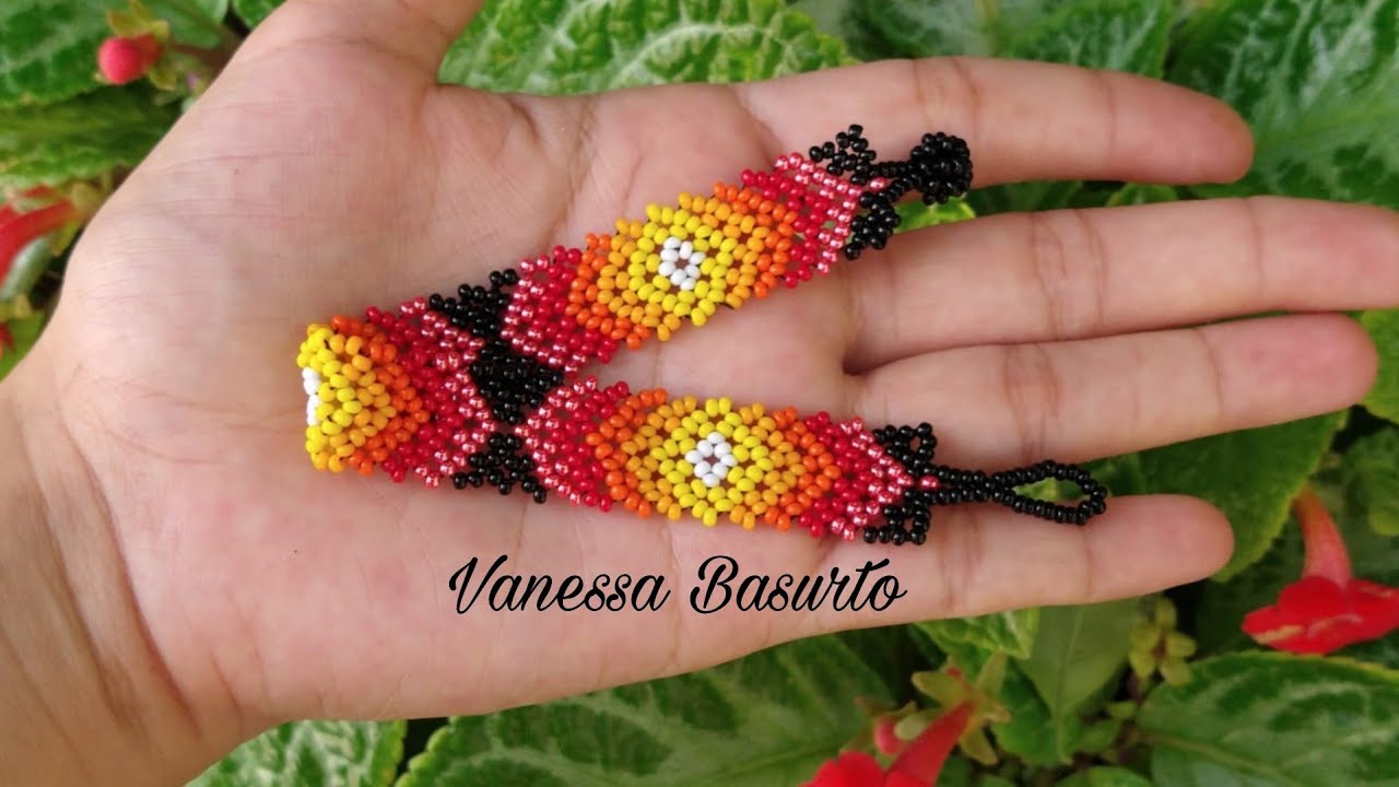 PULSERA DE CHAQUIRAS ESTILO HUICHOL EN TONOS ROJOS (FACIL DE REALIZAR) Huichol style bead bracelet❤️